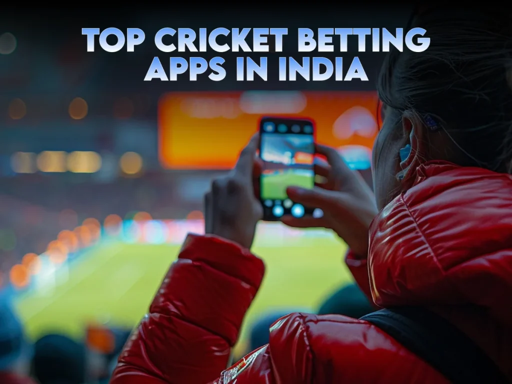 Top cricket betting apps in India showing a user placing bets on a mobile phone during a live cricket match.
